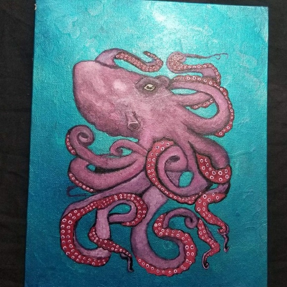 Swimming Octopus Hand Painted Original 9x12 - Picture 2 of 2
